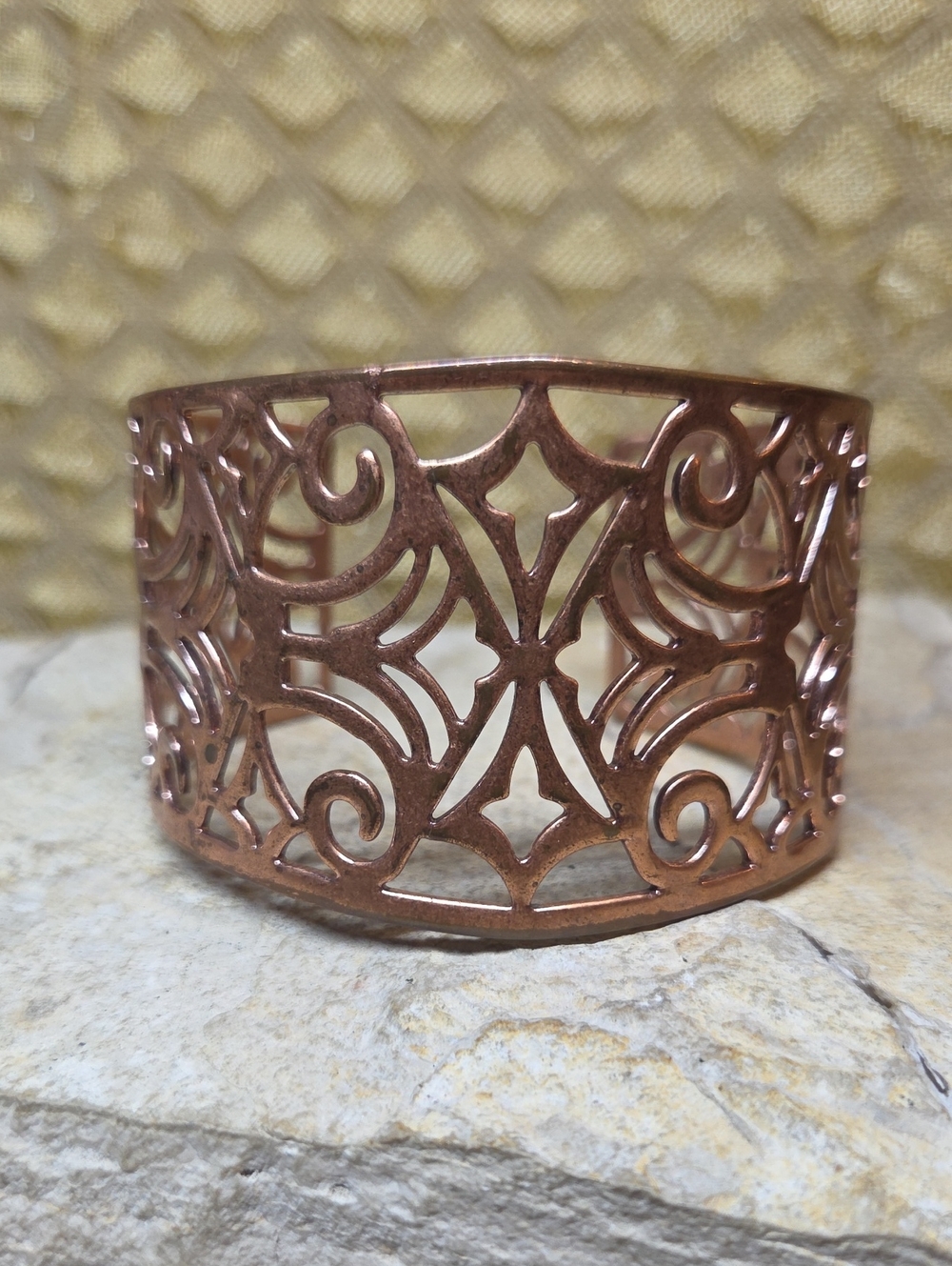 Vintage Copper Rose Gold Filigree Cuff Bracelet - Women Accessories